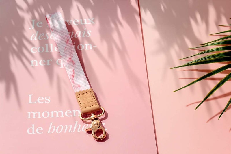 DQL Pink wrist key lanyard women keychain pink Marble, key fob wristlet for women short key chain lanyard loop keychain (Pink marble) - Image 2
